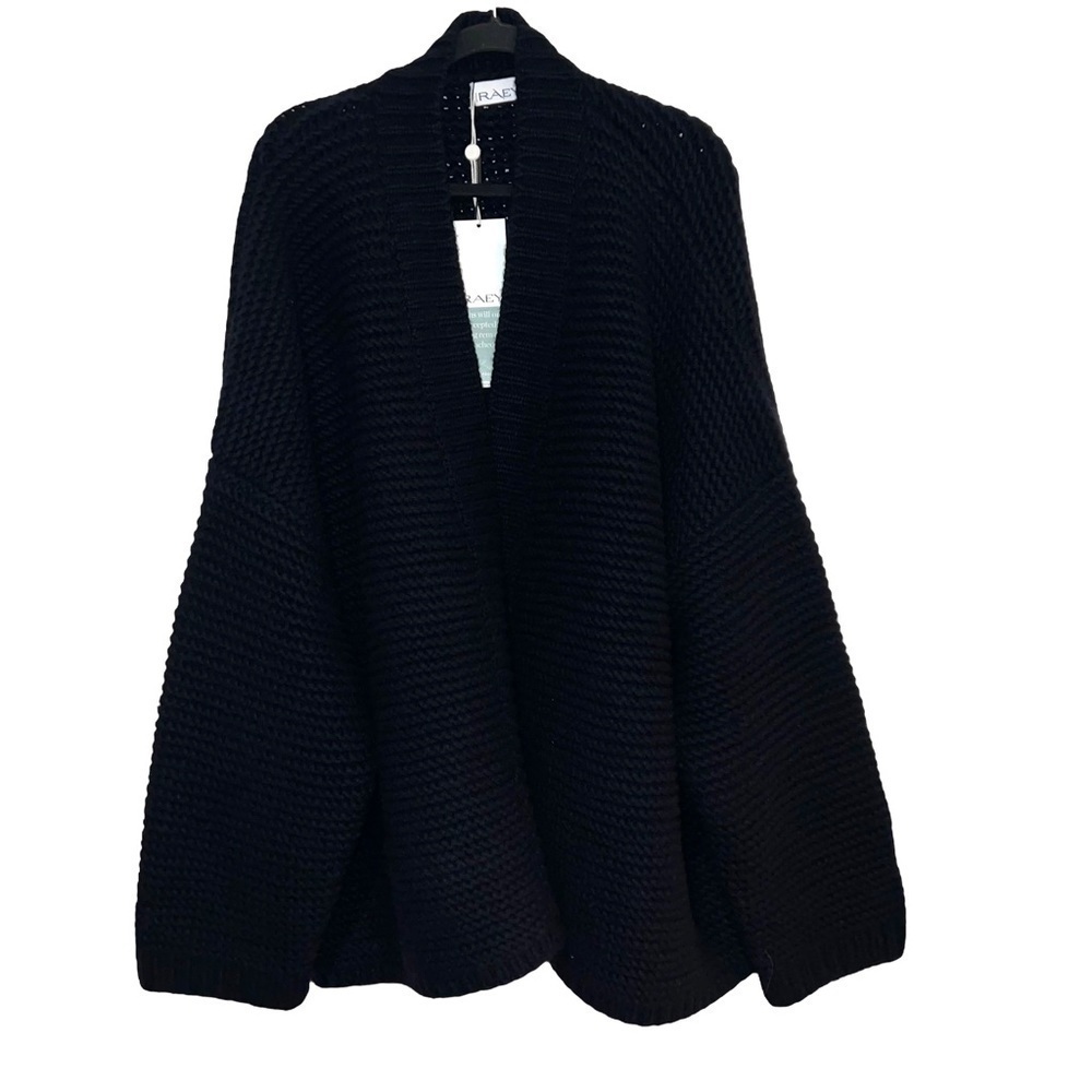 RAEY Navy Blue Cashmere Wool Blend Hand Knit Cardigan One Size EUC